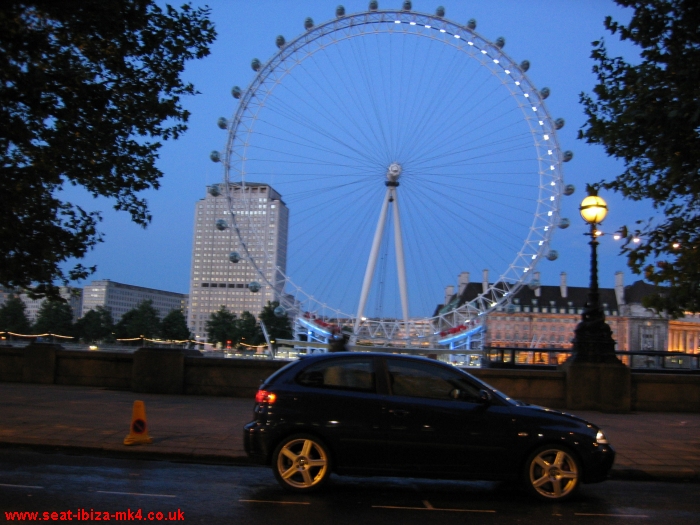 Andy's Seat Ibiza TDI Sport at night, near the London Eye.